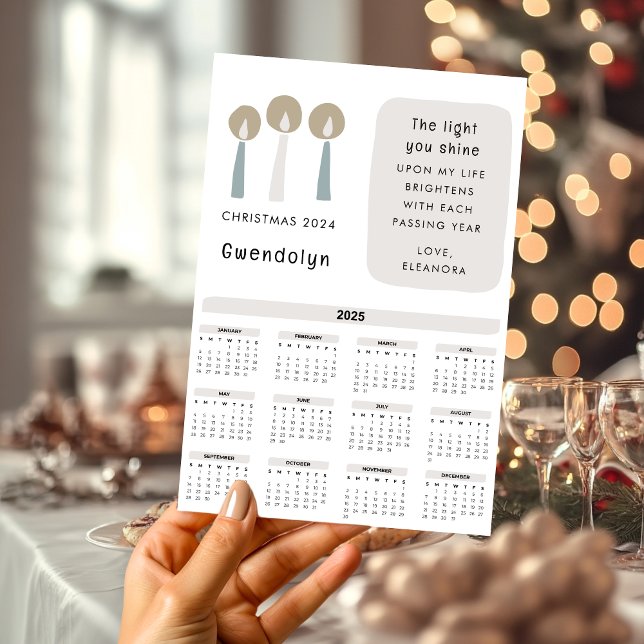 Tarjeta de Navidades de presupuesto motivacional d (2025 Calendar Motivational Quote Hand Drawn Candles Christmas Card)