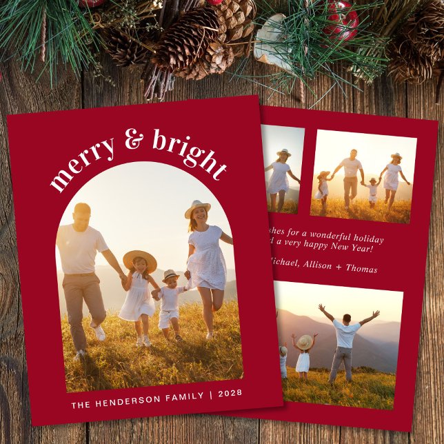Tarjeta de Navidades de presupuesto rojo de Merry  (Share the love and warmth of the season with your personalized photo Christmas card)