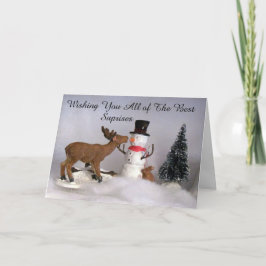 Tarjeta de Navidades de pueblos renos y nevados