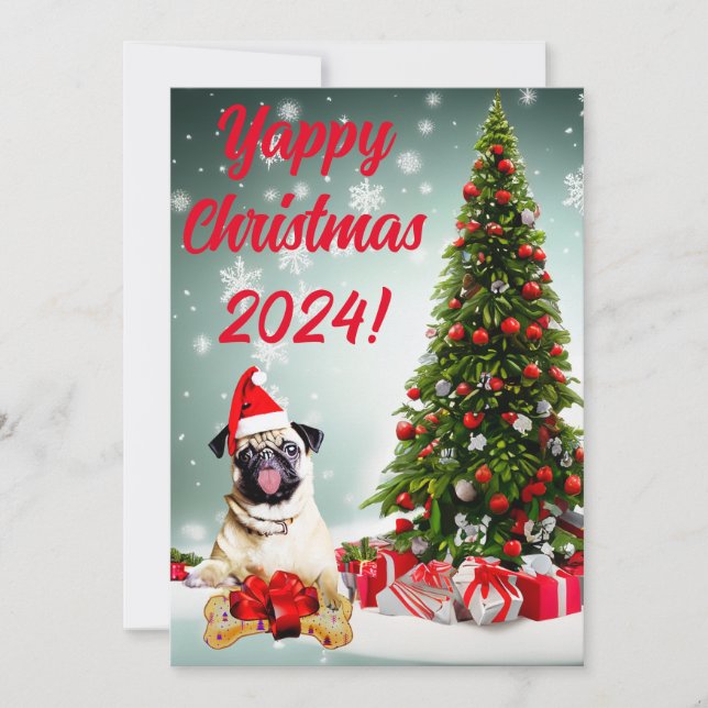 Tarjeta de Navidades de Pug Dog Yappy personalizab (Anverso)