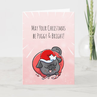 Tarjeta de Navidades de pug negro brillante y bril