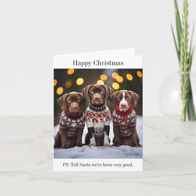 Tarjeta de Navidades de punteros de cachorros (Anverso)