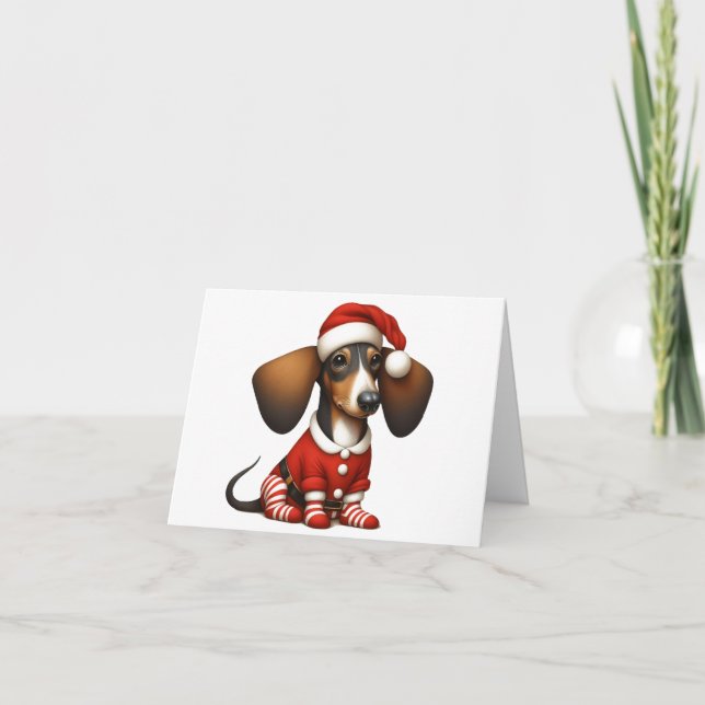 TARJETA DE NAVIDADES DE PUPPY DE SANTA DACHSHUND (Anverso)