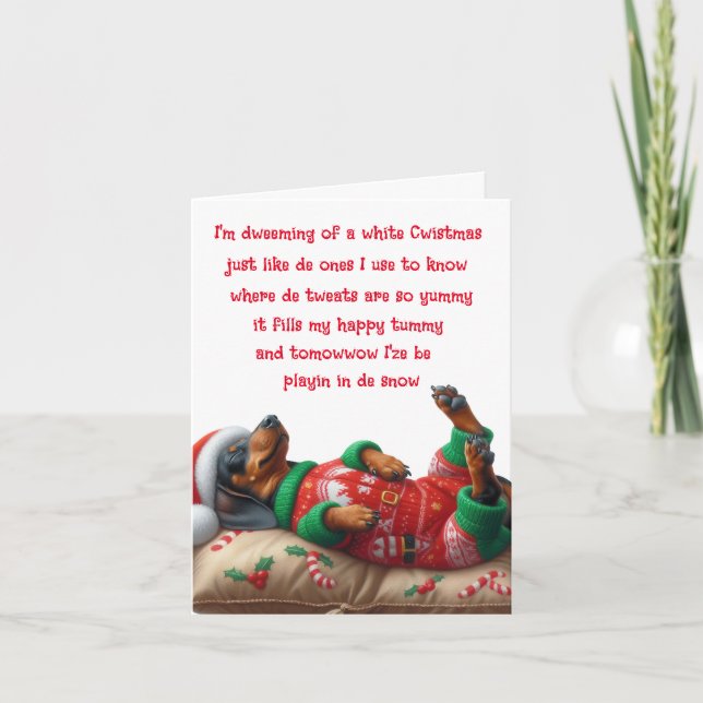 TARJETA DE NAVIDADES DE PUPPY DE SANTA DACHSHUND (Anverso)