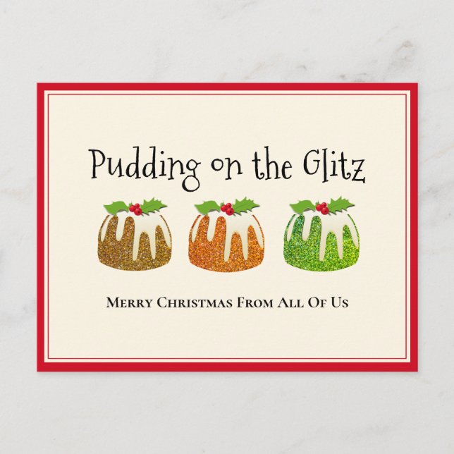 Tarjeta de Navidades de purpurina Pudding (Anverso)