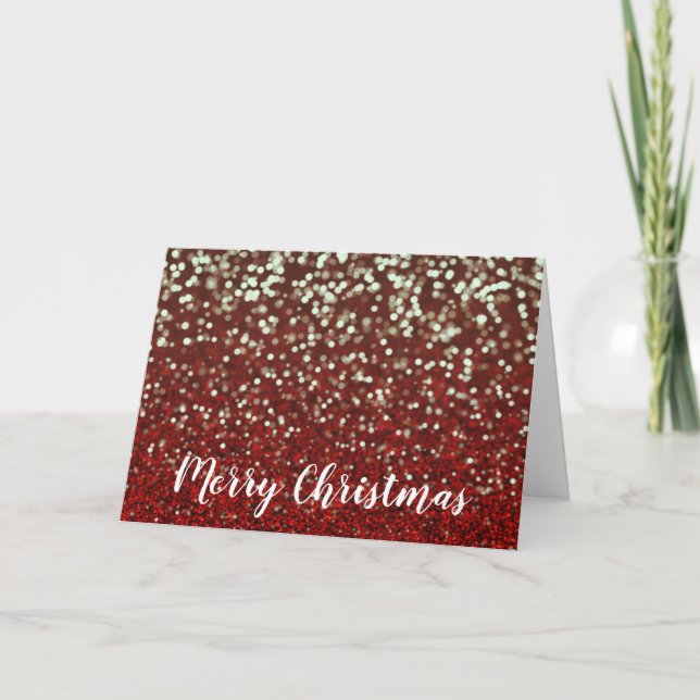 Tarjeta de Navidades de Purpurina rojo y luces bri (Anverso)
