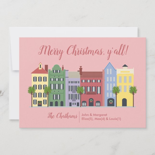 Tarjeta de Navidades de Rainbow Row Charleston SC (Anverso)