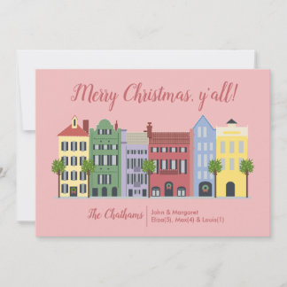 Tarjeta de Navidades de Rainbow Row Charleston SC