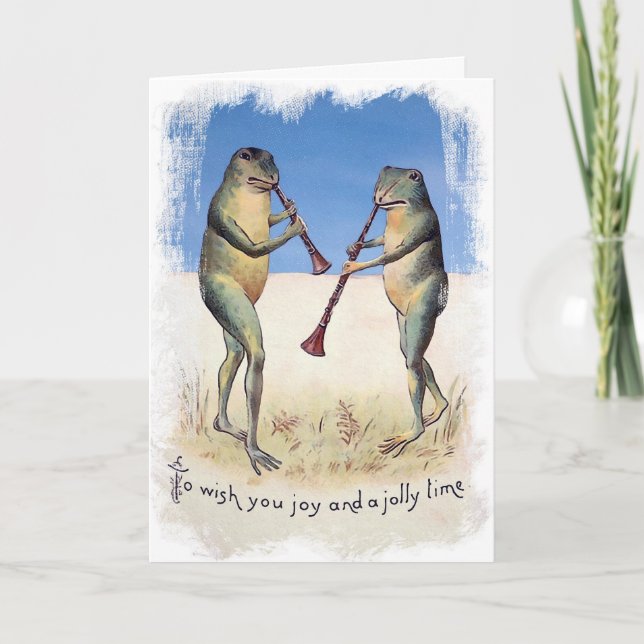 Tarjeta de Navidades de ranas de música victoriana (Anverso)