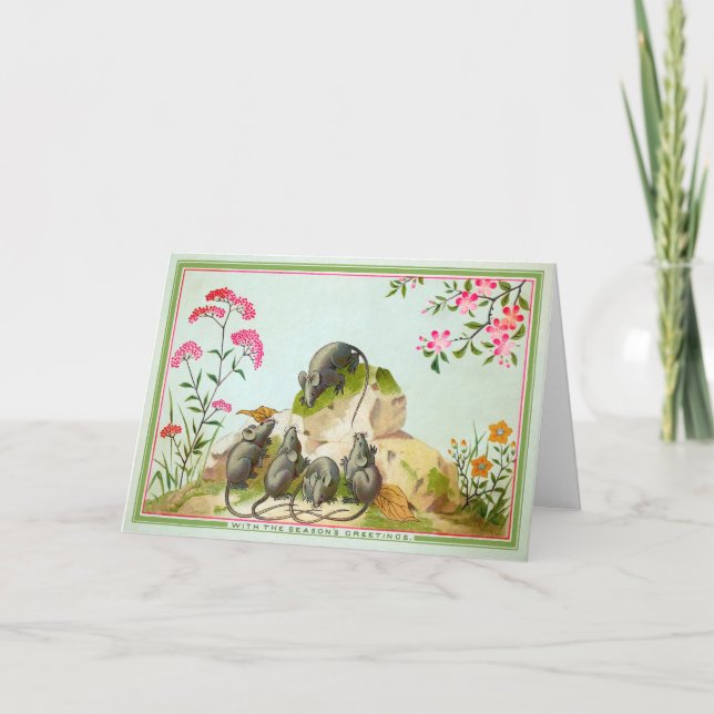 Tarjeta de Navidades de ratones de época (Anverso)