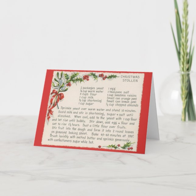 Tarjeta de Navidades de receta de Stollen navideño (Anverso)