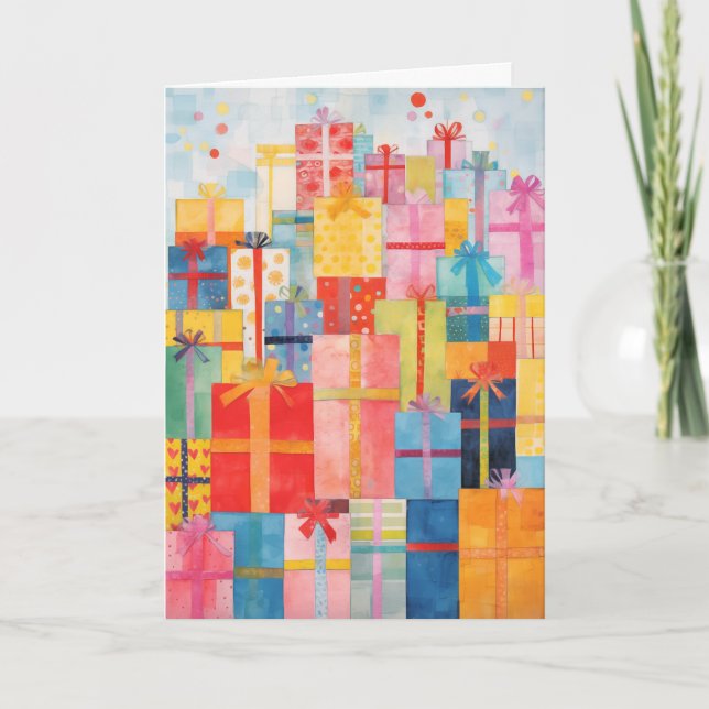 Tarjeta de Navidades de regalos envueltos (Anverso)