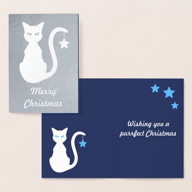Tarjeta de Navidades de Relieve metalizado de gato (Demostración)