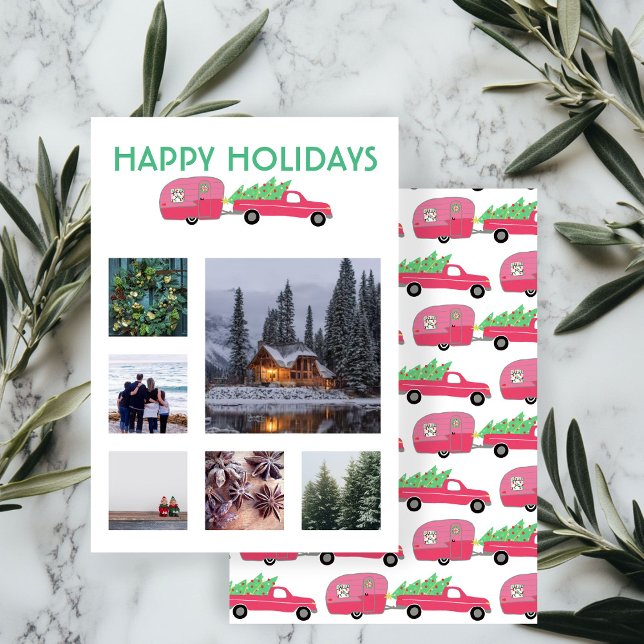 Tarjeta de Navidades de remolque de caravana de ca (CUSTOM PHOTOS grid  Truck Camper Trailer Christmas Card
)