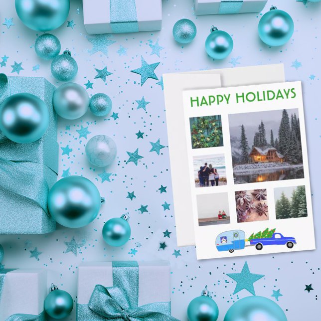 Tarjeta de Navidades de remolque de caravana de ca (Custom photo holiday card with cute truck and trailer. Customize by adding your own images)