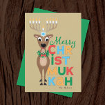 Tarjeta de Navidades de reno Menorah Hanukkah<br><div class="desc">Un reno con una menorah para los cuervos que desean una Feliz Christmukkah para celebrar tanto a Hanukkah como a los Navidades.</div>