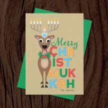 Tarjeta de Navidades de reno Menorah Hanukkah