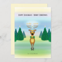 Tarjeta de Navidades de reno Menorah Hanukkah