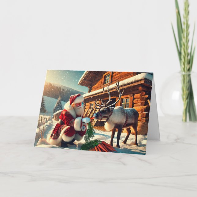 Tarjeta de Navidades de renos de alimentación de S (Anverso)