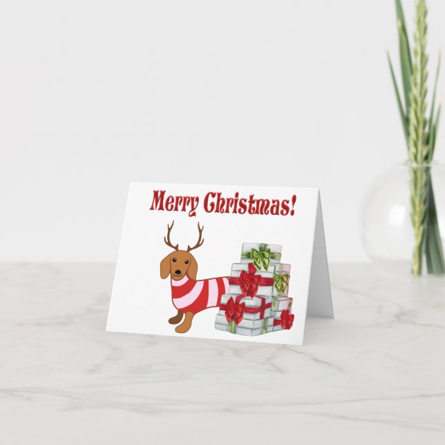 Tarjeta de Navidades de renos de Dachshund (Anverso)