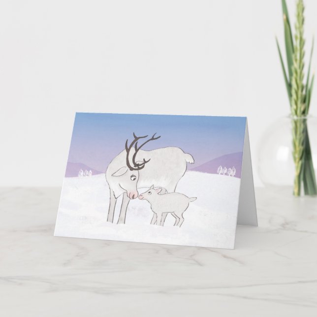 Tarjeta de Navidades de renos de mamá y bebés (Anverso)