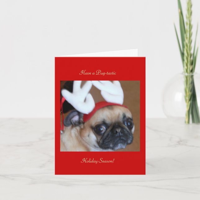 Tarjeta de Navidades de renos Pug (Anverso)