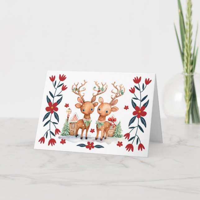 Tarjeta de Navidades de renos y florines caprichos (Anverso)
