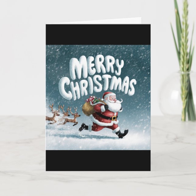 Tarjeta de Navidades de renos y Santa en funcionam (Anverso)