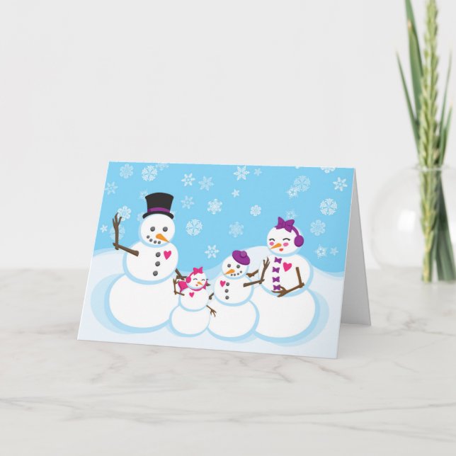 Tarjeta de Navidades de retrato de familia Snowman (Anverso)