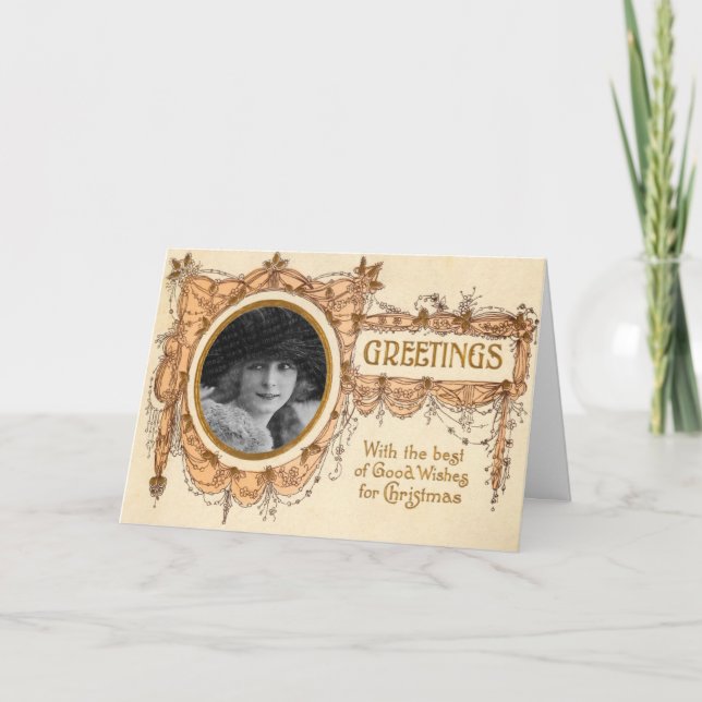 Tarjeta de Navidades de saludos de vintage (Anverso)