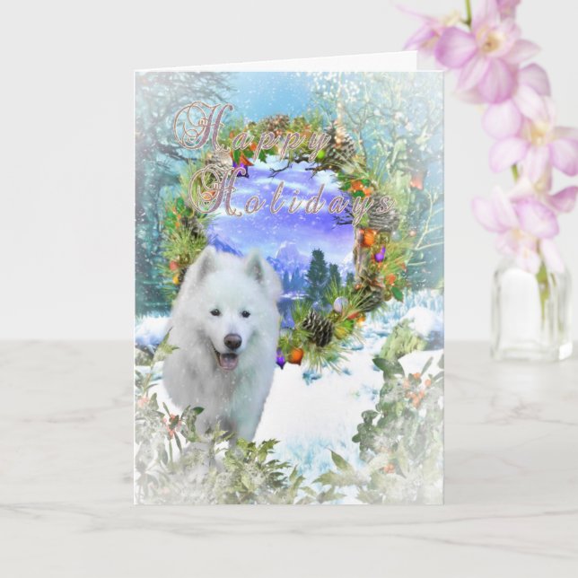Tarjeta de NAVIDADES de Samoyed Dog HAPPY VACACION (Orquídea)