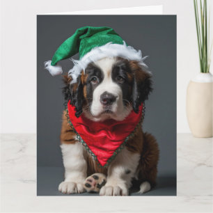 Tarjeta de Navidades de San Bernard Elf Puppy