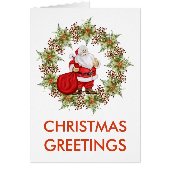 Tarjeta de Navidades de Santa Claus con Holly (Frente)
