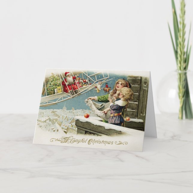 Tarjeta de Navidades de Santa Claus voladores (Anverso)
