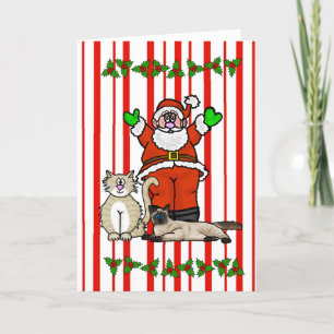 Tarjeta de Navidades De Santa Claus Y Gatos