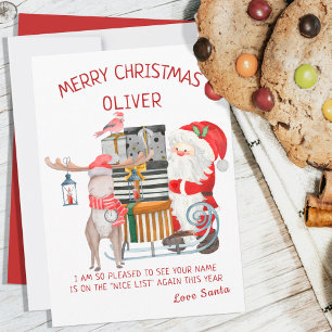 Tarjeta de navidades de Santa con reno y Sleigh