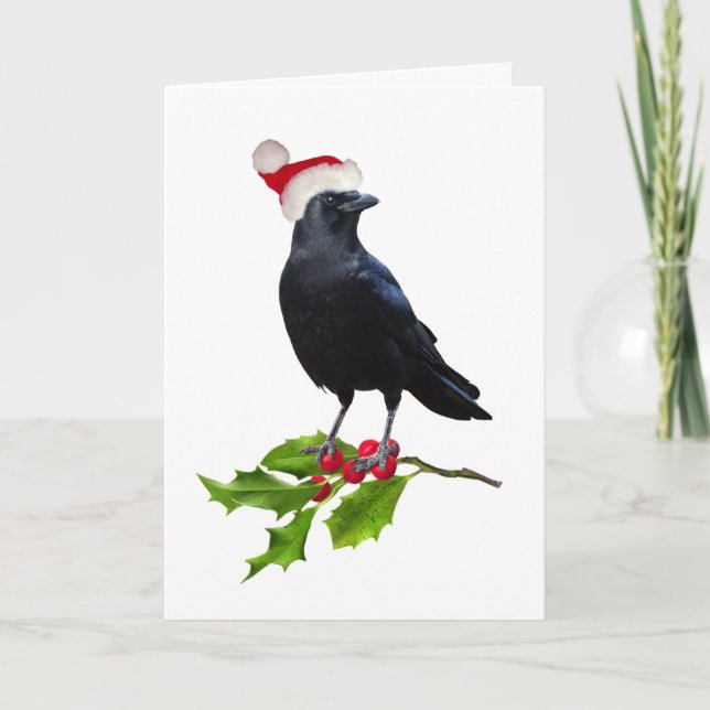 Tarjeta de Navidades de Santa Crow Holly (Anverso)