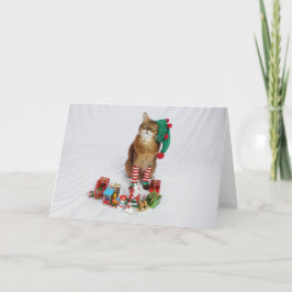 Tarjeta de Navidades de Santa Kitty Elf con el ver