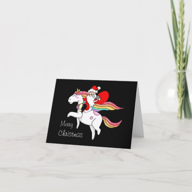 Tarjeta de Navidades de Santa Riding Unicorn (Anverso)