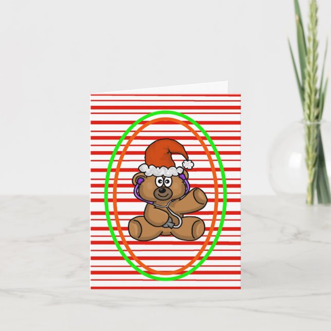 Tarjeta de Navidades de Santa Teddy con Stethoscop (Anverso)