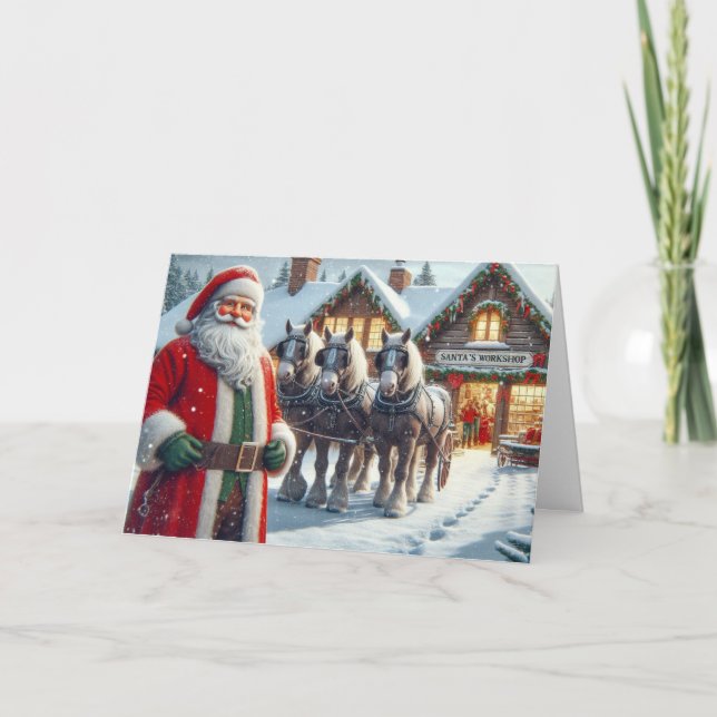 Tarjeta de Navidades de Santa y Caballos por Talle (Anverso)