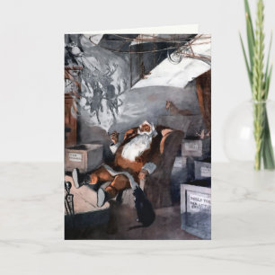 Tarjeta de Navidades de Santa y Cat de época