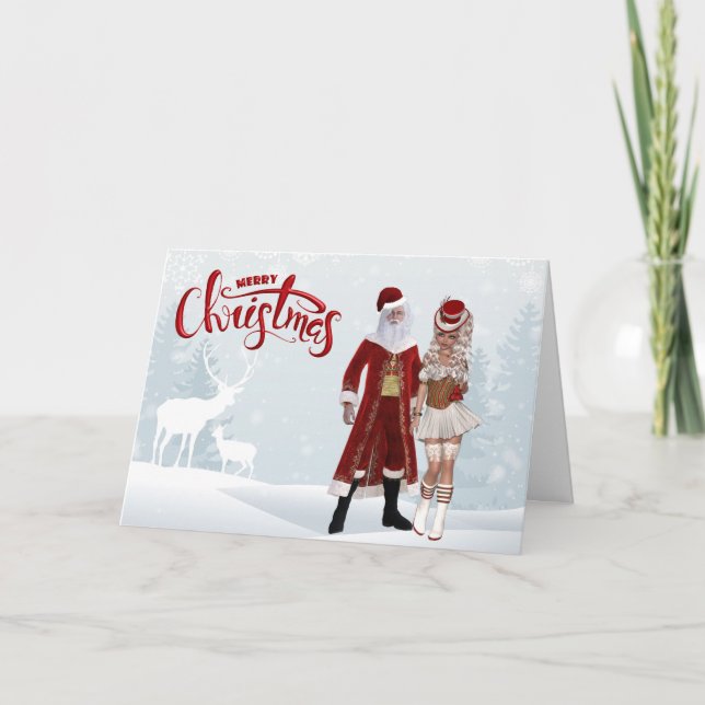 Tarjeta de Navidades de Santa y Claus moderna (Anverso)