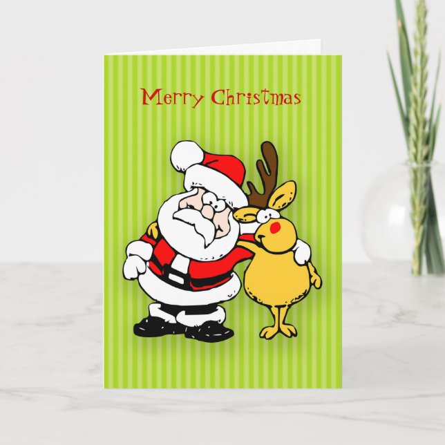 Tarjeta de Navidades de Santa y de reno (Anverso)