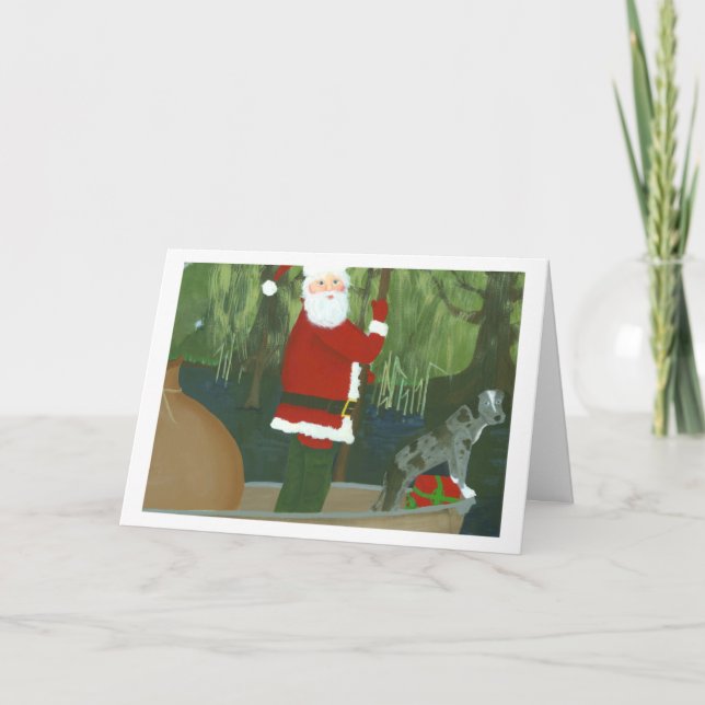 Tarjeta de Navidades de Santa y Houla en piragua (Anverso)