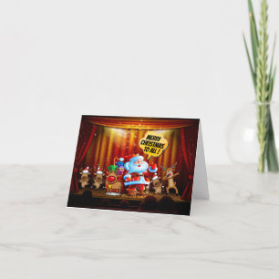 Tarjeta de Navidades de Santa y Reindeo en el esce