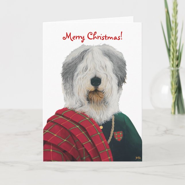 Tarjeta de Navidades de Sheepdog ingleses antiguos (Anverso)