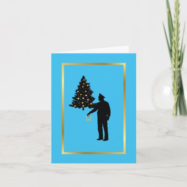Tarjeta de Navidades de silueta de árbol y policía (Anverso)