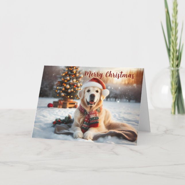 Tarjeta de Navidades de Snowbathing de Golden Retr (Anverso)