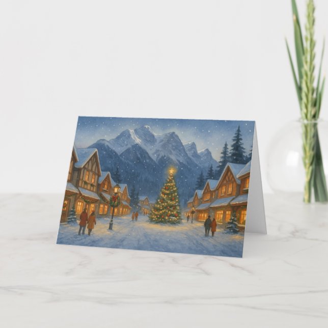 Tarjeta de Navidades de Snowley Mountain Village (Anverso)